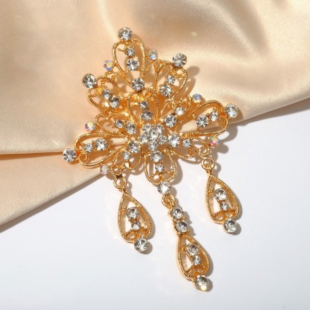 Brooch "Empress" openwork with pendants, white color in gold-4