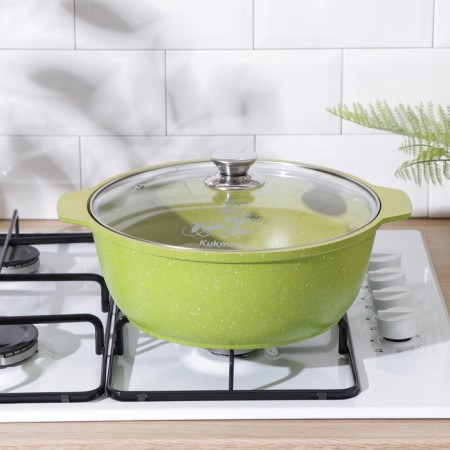 Trendy Style, 4 liters, glass cover, anti -stick coating, green color-7