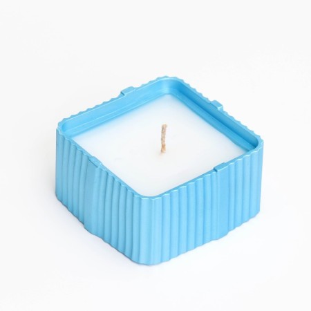 Candle "Square" in a candlestick with narrow faces of gypsum, 7.5x3.5cm, blue-3