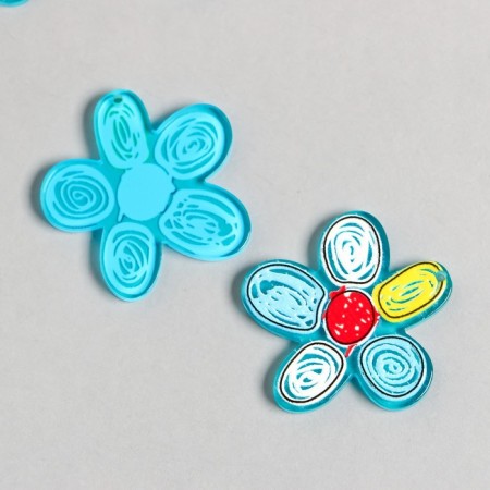 Decor for the work of acrylic "Children's drawing. Blue flower" 3.5x3.5 cm