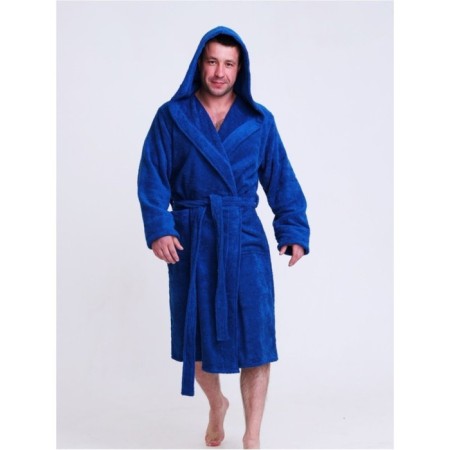 Terrier male robe with a hood, size 60-62, blue color