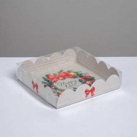Box for confectionery with PVC lid "Happy Time", 13 x 13 x 3 cm, new year