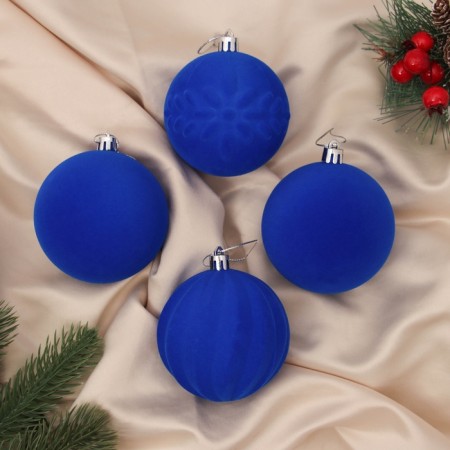 Set of balls plastic D-8 cm, 4 pcs "velvet heat" blue