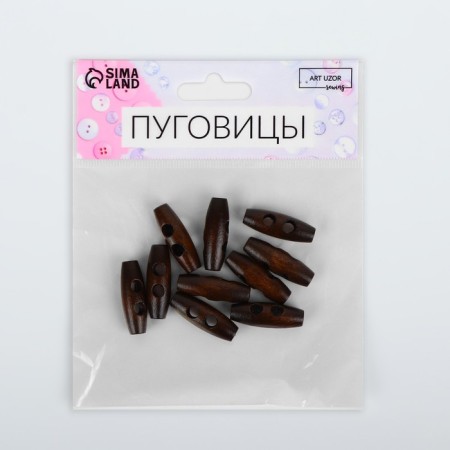 A set of wooden buttons "cylinder", 2 punctures, 10 × 30 mm, 10 pcs, a dark brown color-2