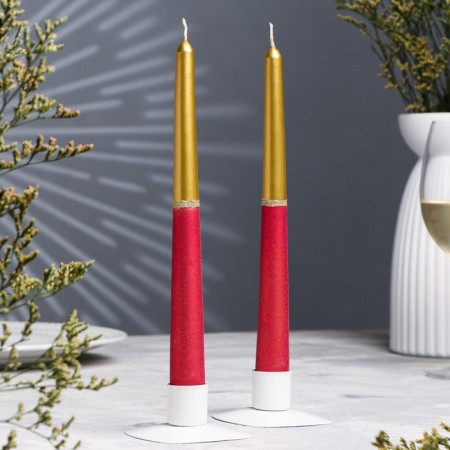 A set of antique candles, 2.3x 24.5 cm, 5 hours, 55 g, 2 pieces, golden-ruble