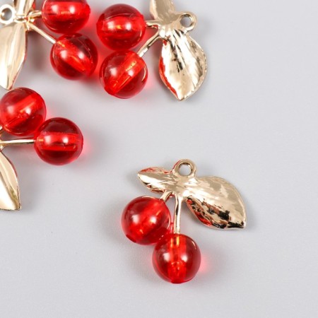 Decor for creativity Metal, plastic "Cherry on a branch" gold 2.4x2.4 cm-1