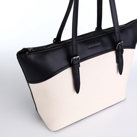 David Jones zipper bag, external pocket, beige/black-4