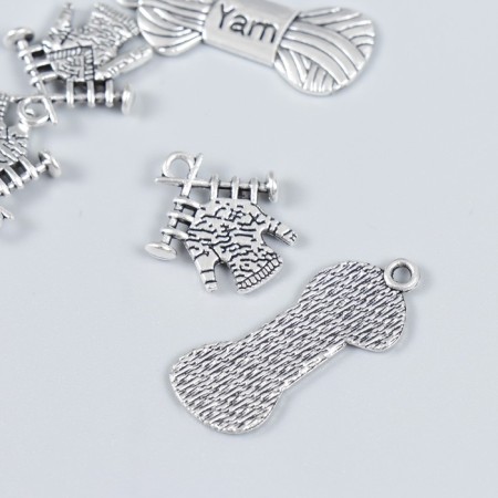 Decor for creativity Metal "Yarn and sweater" silver set 6+6 pcs 3.1x1.2 cm 1.7x1.9 cm-1