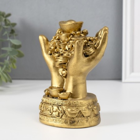 NECKE Polystone for bronze "Coins and ingots in the palms" 7.7x10.7x14 cm-1