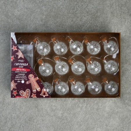 Garland “thread” 1.6 m with nozzles “balls with white confetti”, IP20, silver thread, 15 LED, white glow, AAX2-3