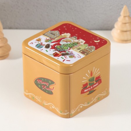 Casket Metal Square "New Year's CLAP" 7.5x7.5x6.5 cm-1