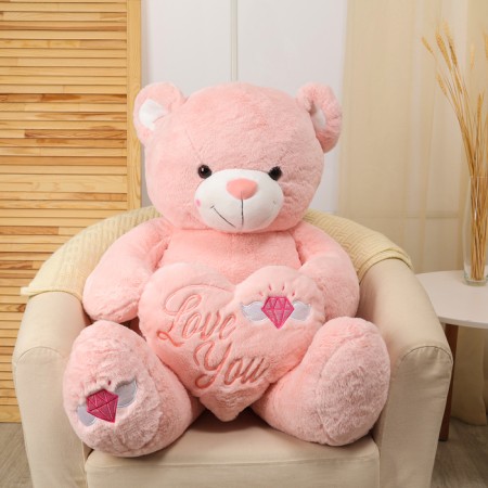 Soft toy "Bear" with heart, 115 cm, pink color-1