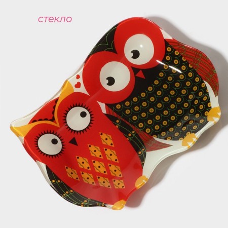 Glass Serving shares "thoughtful owls", 18 × 13.1 × 1.9 cm, red color-1