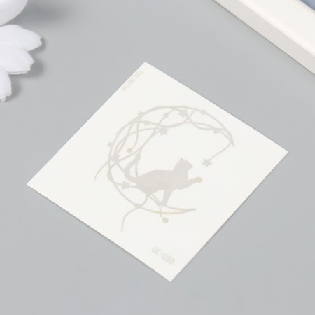 Tattoo on the body is a blue waterproof "cat for a month - catches stars" 6x6 cm-1