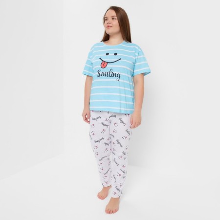Female set (T-shirt/pants), blue/light gray color, size 46-3