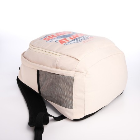 Young backpack from textiles on lightning, 3 pockets, beige color-4
