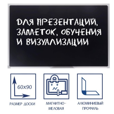 Magnetic-meat board, 60x90 cm, black, calligrata standard, in an aluminum frame, with a shelf