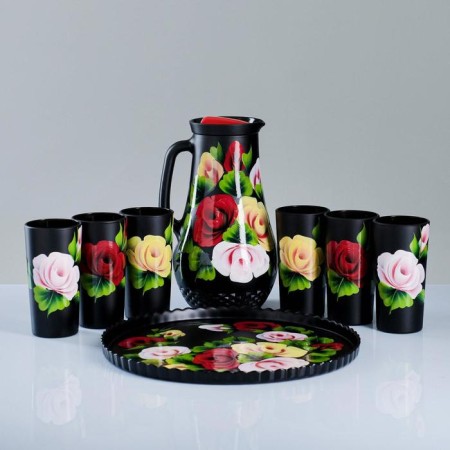 Set for juice with a tray "Zhostovo" Art painting, 6 glasses 1250/200 ml