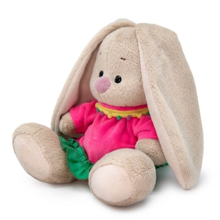 Soft toy "Bunny Mi", in a dress with a green frill, 15 cm-1