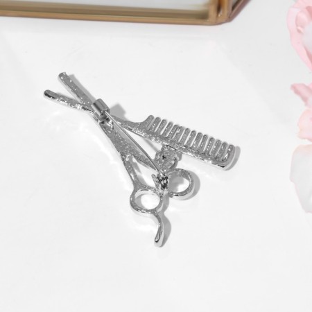 Brooch "hairdresser", white color in silver-1
