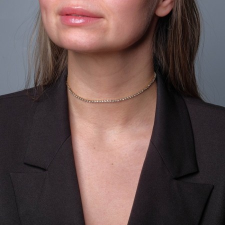 Choker "ice" elegant, white color in gold, 32 cm