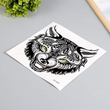 Tattoo on the body Black "Wolf" 38x24 cm-1