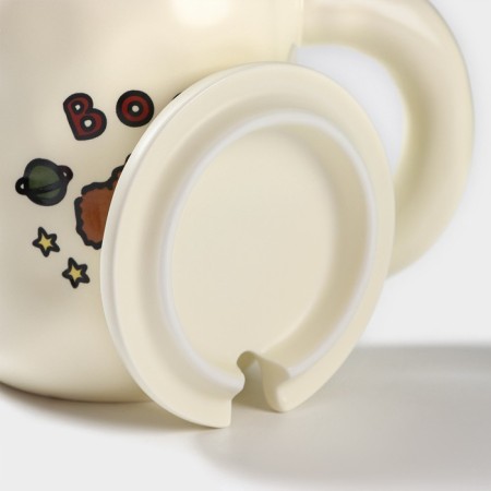 Ceramic mug with a spoon "Bear", 450 ml, beige color-2