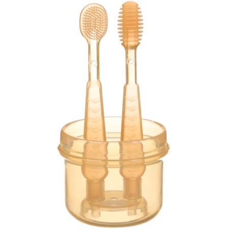 A set of teeth teething, childish, crumb, brush, massager for gums, from 3 months., Orange color.-9
