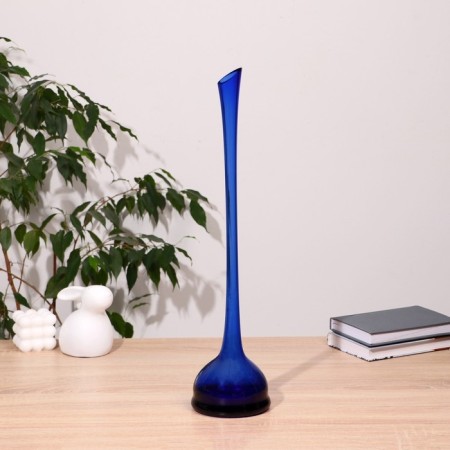 VAZ S-81/3 of blue glass (without decor) h = 51cm, D neck = 3x2.5cm, D base = 12cm
