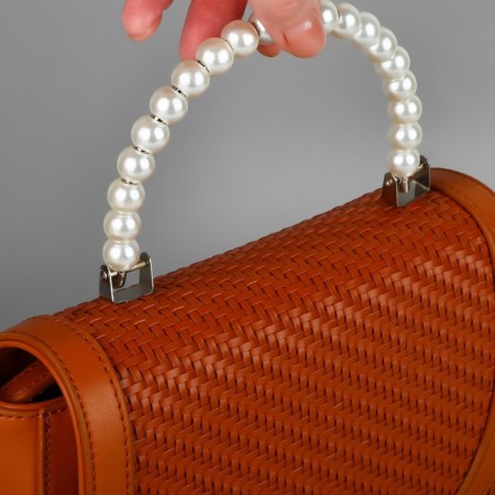 Handle for a bag, metal, pearl beads, for a puncture, 12.5 × 9 × 1.2 cm, white/silver color-4