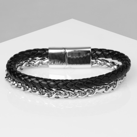 Bracelet unisex "power" weaving, black color with silver, 21.5 cm