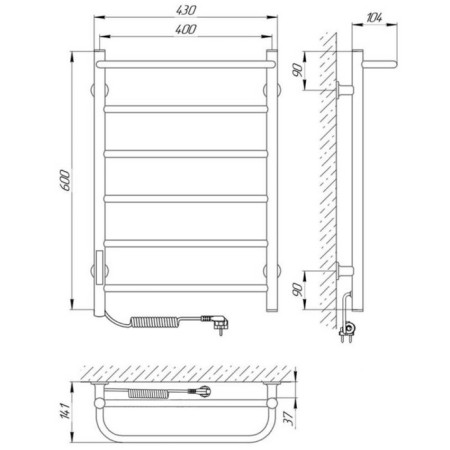 Room electrician Laris Prime, 400x600 mm, 80 watts, 6 crossbars, left-17