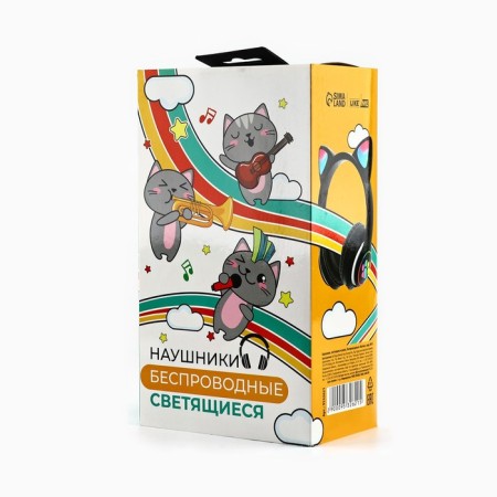 Headphones luminous ears, wireless "cat", black W-03-1