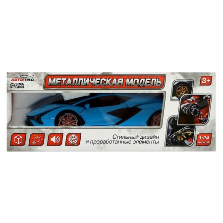 Metal machine, 1:24, inertial, doors, hood, trunk, blue color are opened-9