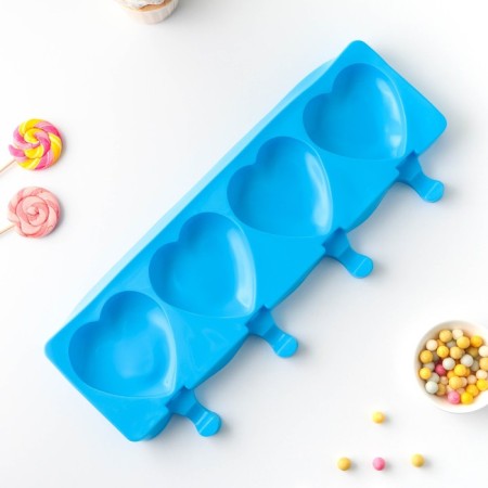 Ice Cream Form “Heart”, silicone, 37 × 15 × 2.5 cm, 4 cells (9.2 × 8.4 cm), Mix color