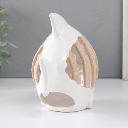 Ceramics candlestick for 1 candle "fish with patterns" white 15.7x8.8x14.3 cm-5
