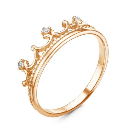 Ring "Crown" mini, pink gilding, white color, 17.5 size