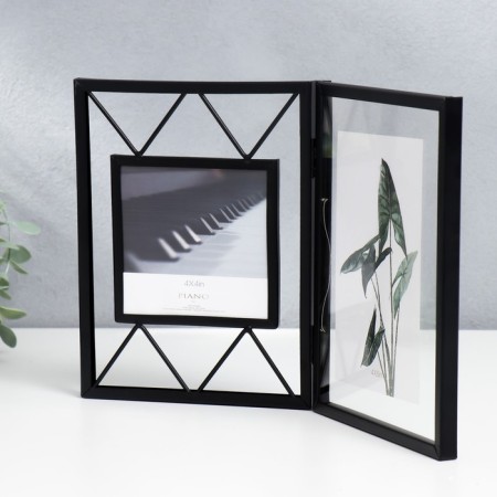 Photo frame Metal in 2 photos 10x10, 10x15 cm "Loft. Triangles" black 20x30.5 cm-1