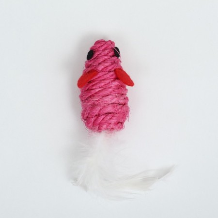 A toy for cats "Sizaley Mouse Malaya" with a fur tail, 5.5 cm, pink-1