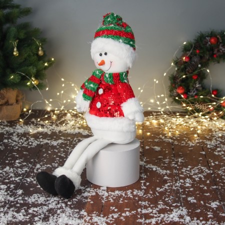 Soft toy "Snowman in a striped cap with long legs" 48x23 cm-3