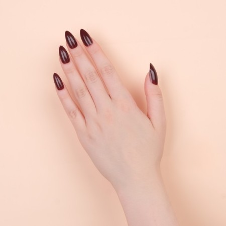 Patch nails, 24 pcs, with glue plates, almond shape, burgundy color-11