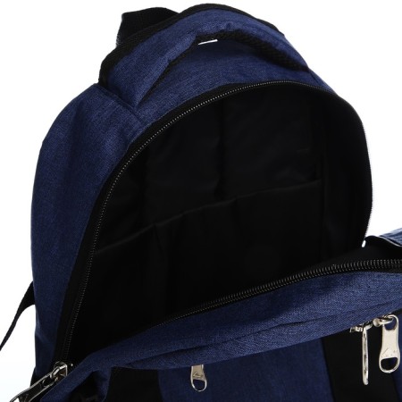 Youth backpack from textiles, rise, 2 parts on lightning, 3 pockets, blue color-3