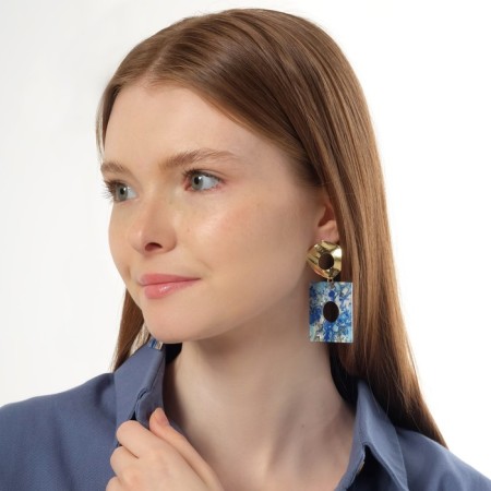 Earrings Assorted "Azelia" crumpled circles, color of yellow-blue in gold-2