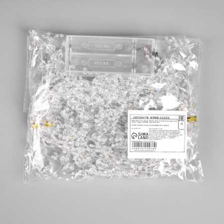 Garland “thread” 2 m dews with nozzles “hook”, IP20, silver thread, 20 LED, AAX2 batteries (not in the kit), 2 modes, glow warm white-3