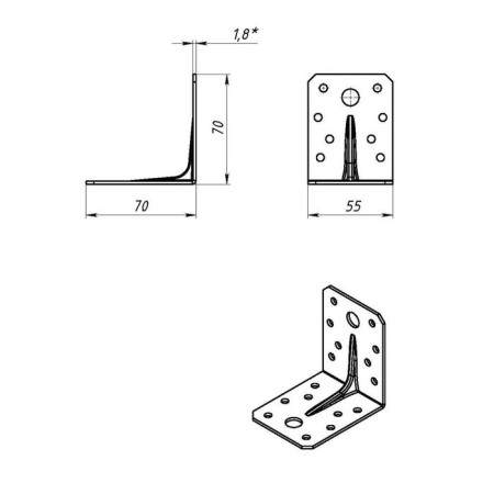 Saver -reinforced corner 70x70x55x2 mm, galvanized, in packaging 40 pcs-1