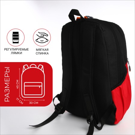 School backpack, 2 lightning departments, 3 pockets, black/red color-1