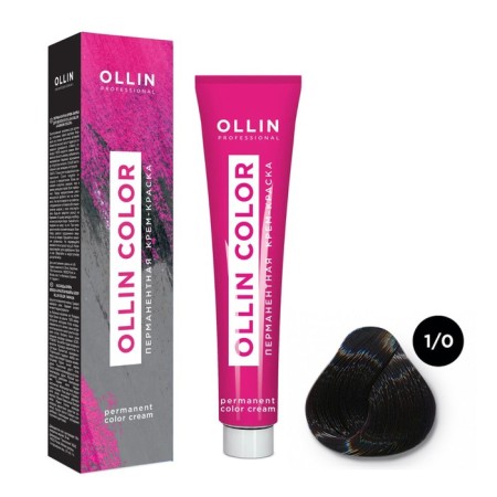 Cream-color hair Permanent Ollin Professional Color, tone 1/0 Close-black, 60 ml