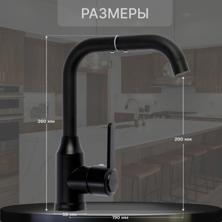 Zein Z3702 kitchen mixer, swiveling 20 cm high, ABS plastic, black-1
