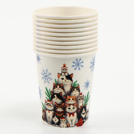 A single -paper glass “Happy New Year”, cats, 250 ml-2