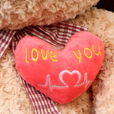 Soft toy "Bear" with heart, 80 cm, beige color-1